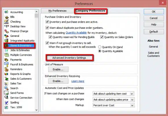 Advanced inventory in QuickBooks Enterprise