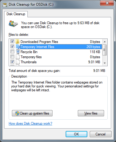 Cleaning system junk with Disk Cleanup - Screenshot