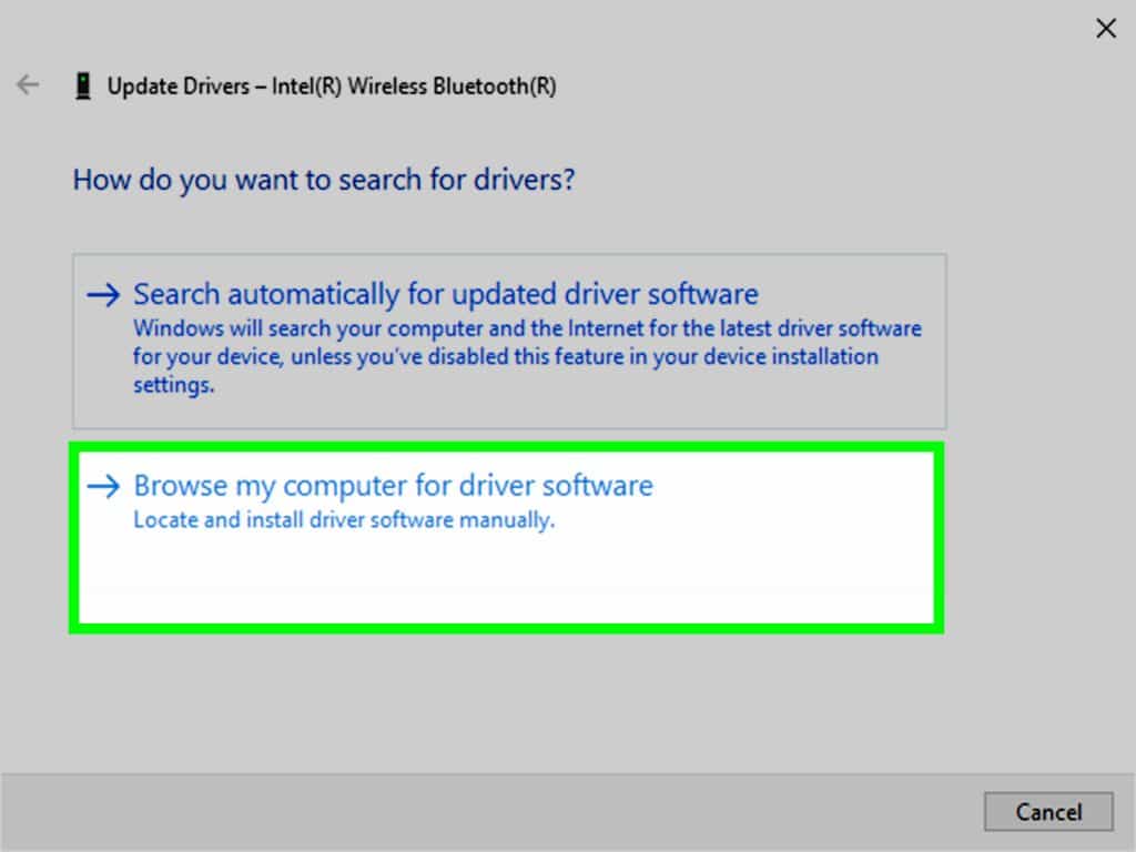 browse the system for driver software - Screenshot