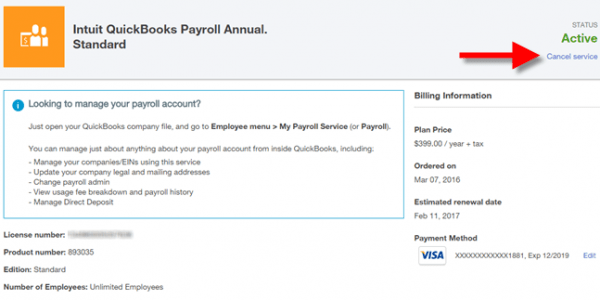 cancel quickbooks payroll service