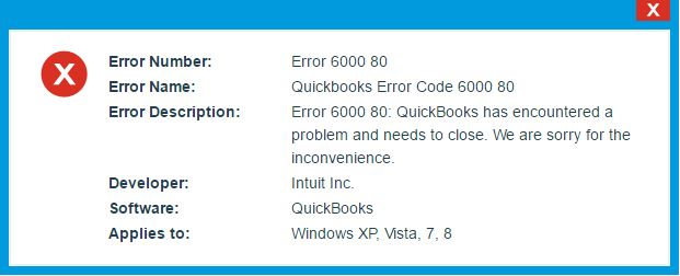 Intuit QuickBooks Error Code -6000 -80 - Screenshot
