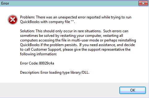 QuickBooks Error Code 80029c4a Error Message -  Screenshot