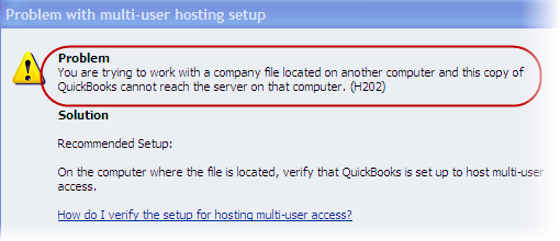 QuickBooks Error Code H202 in Multi-User Switching - Screenshot