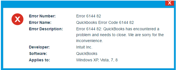 QuickBooks error code 6144-82 - Screenshot