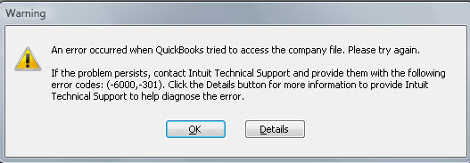 quickbooks error message 6000-301 - screenshot