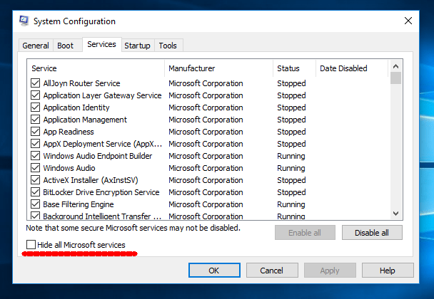 Hide all Microsoft Service - Screenshot