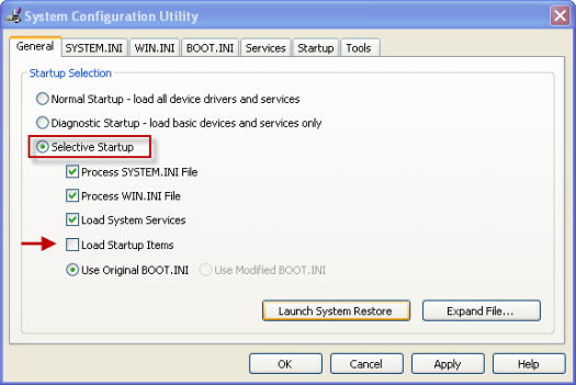 system configuration utility settings - Screenshot