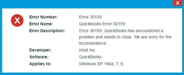 QuickBooks Payroll Error Code 30159 - Screenshot