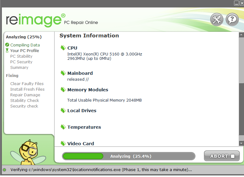 Scanning the system with Reimage repair tool 