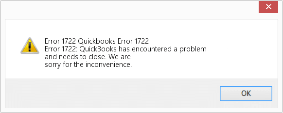 quickbooks error code 1722 - Screenshot