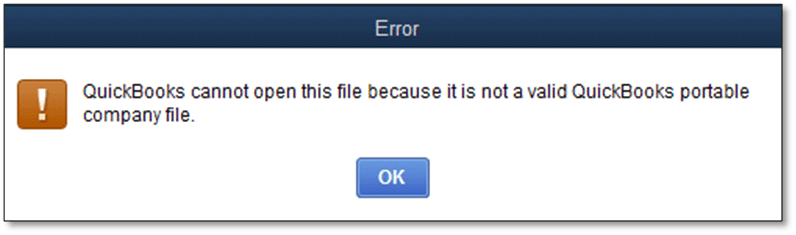 Error -Cannot Open QuickBooks Portable Company File - Screenshot