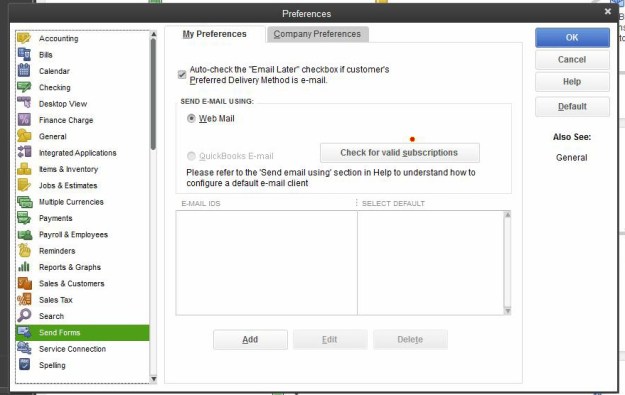 Outlook is missing in send forms preferences error 