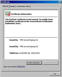 Install a digital signature certificate - Screenshot