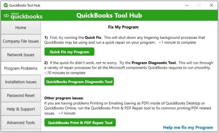 QuickBooks fix my program