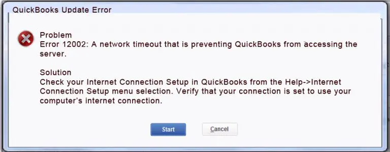 QuickBooks Error Code 12002 dialogue box