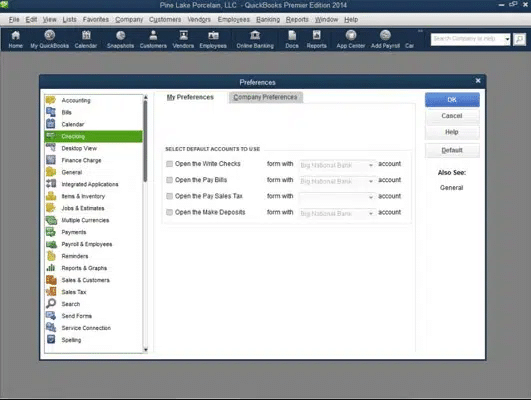 setting Company Preferences to resolve quickbooks error olsu 1013