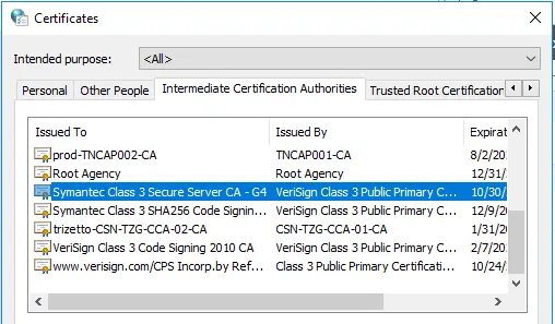 Symantec class 3 server CA G4- QB subscription failed