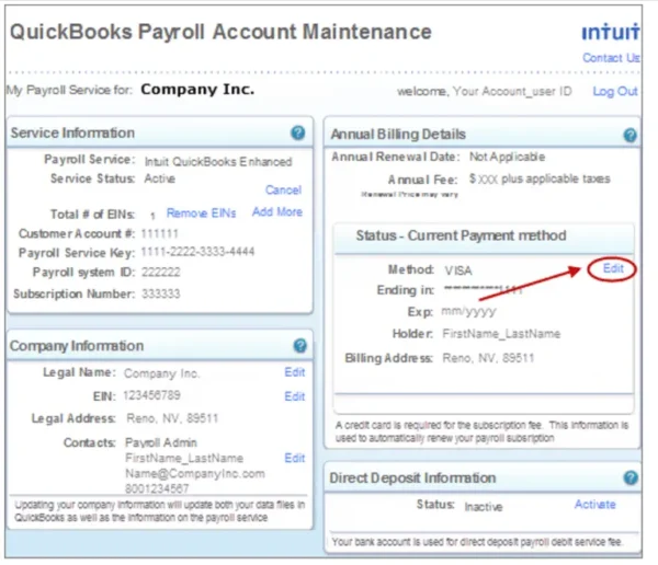 Update billing in CAMPS - QuickBooks susbcription has lapsed error